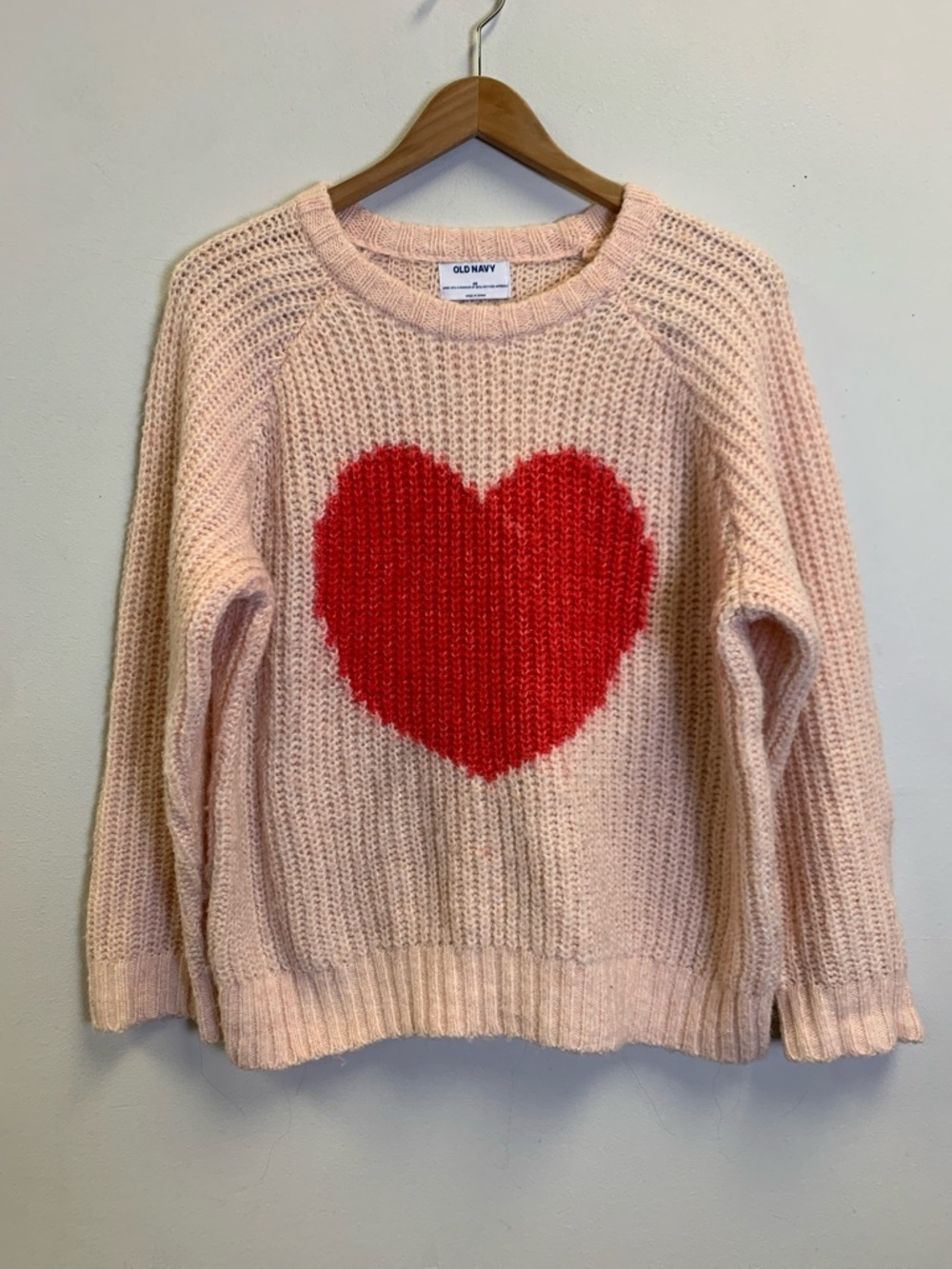 Old Navy Pink Sweater with Red Heart Motif